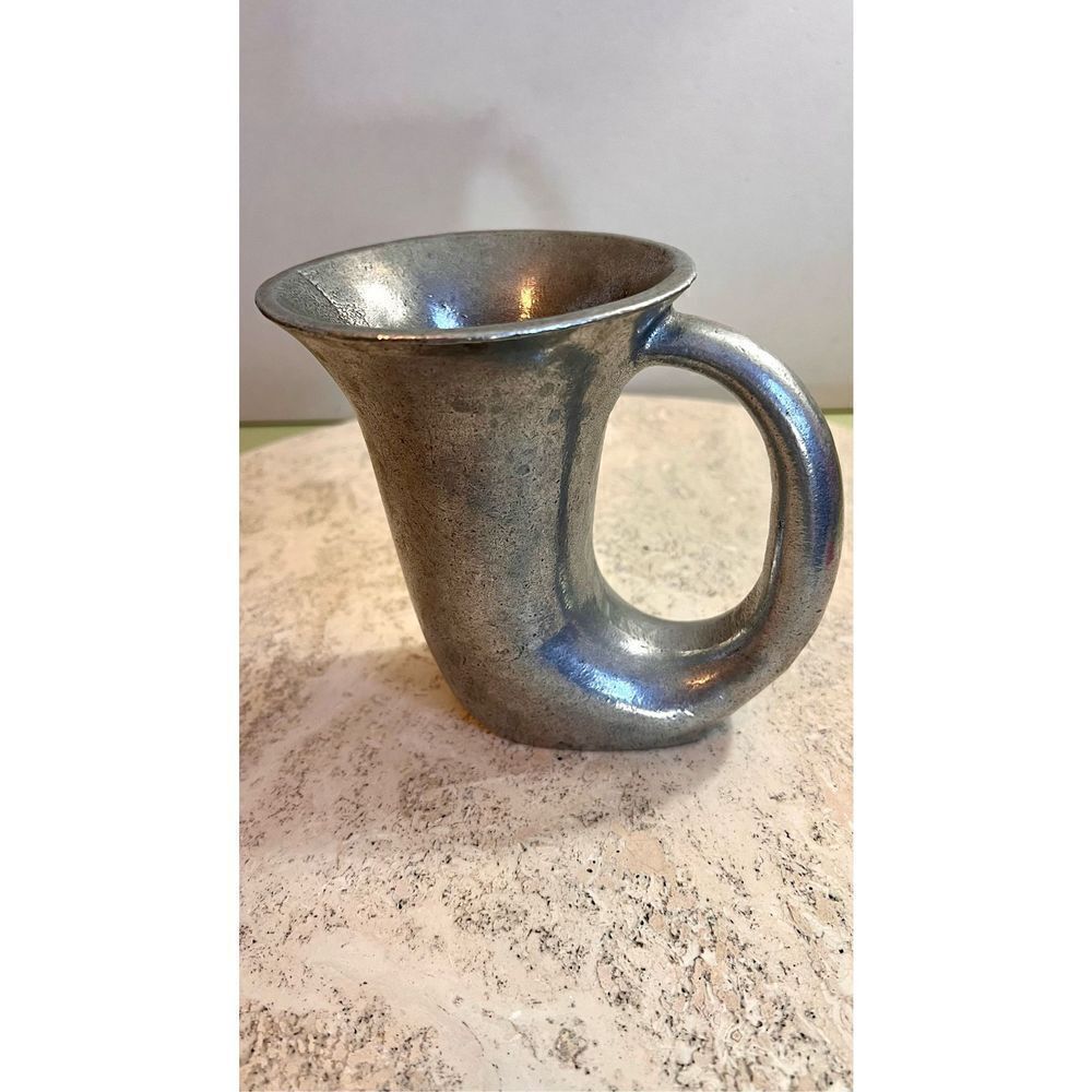 Vintage Lyman Curled Handle Horn Shape Metal Mug Viking Drinking Cup‎ Pewter